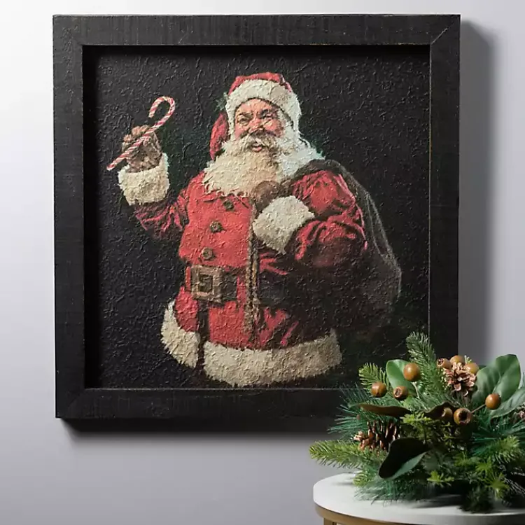 Christmas Art & Wall Decor>Kirklands Home Santa with Candy Cane Framed Art Print