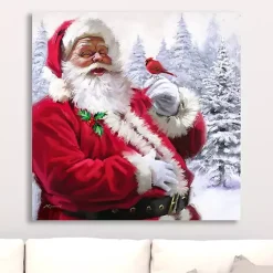 Christmas Art & Wall Decor>Kirklands Home Santa with Cardinal Canvas Art Print Red