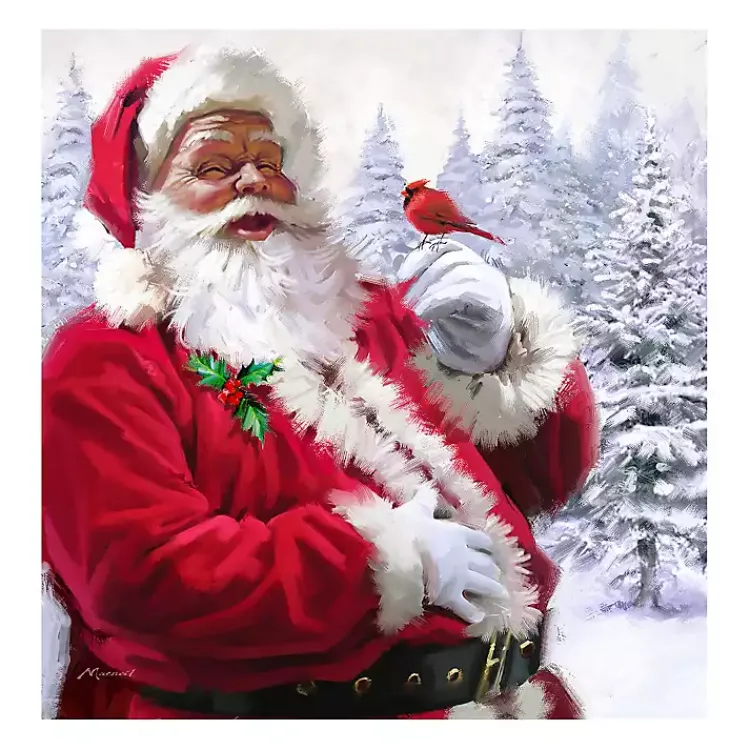 Christmas Art & Wall Decor>Kirklands Home Santa with Cardinal Canvas Art Print Red