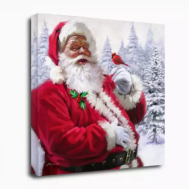 Christmas Art & Wall Decor>Kirklands Home Santa with Cardinal Canvas Art Print Red