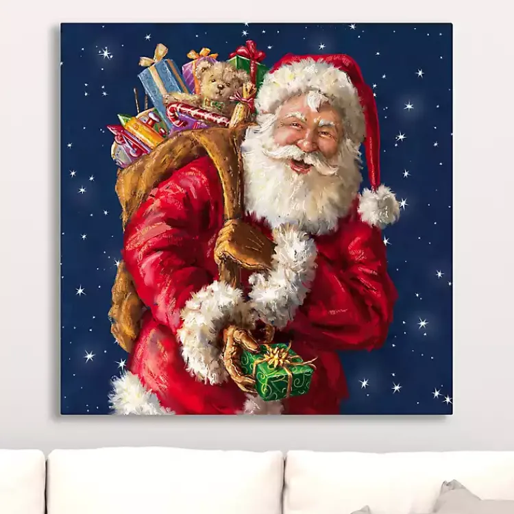 Christmas Art & Wall Decor>Kirklands Home Santa with Gifts and Stars Canvas Art Print