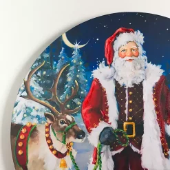 Christmas Art & Wall Decor>Kirklands Home Santa with Reindeer Round Canvas Art Print