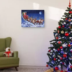 Christmas Art & Wall Decor>Kirklands Home Santa's Flying Sleigh Canvas Art Print Blue