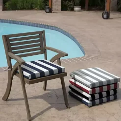 Kirklands Home Sapphire Cabana Stripe Outdoor Seat Cushion Blue
