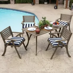 Kirklands Home Sapphire Cabana Stripe Outdoor Seat Cushion Blue
