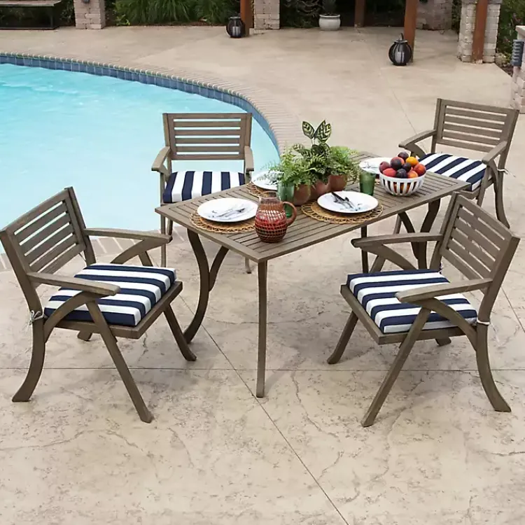 Kirklands Home Sapphire Cabana Stripe Outdoor Seat Cushion Blue