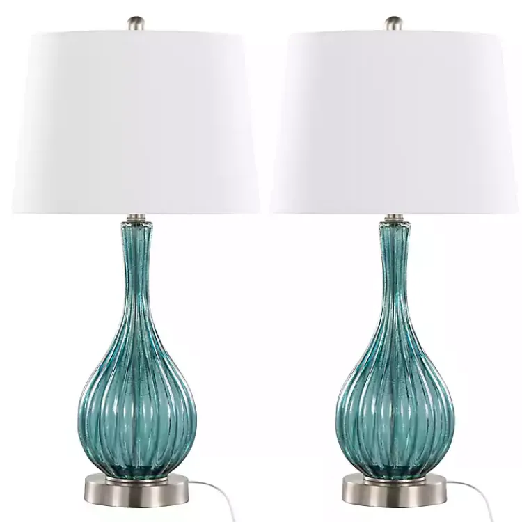 Kirklands Home Sapphire Crackle Glass Table Lamps, Set of 2 White Online