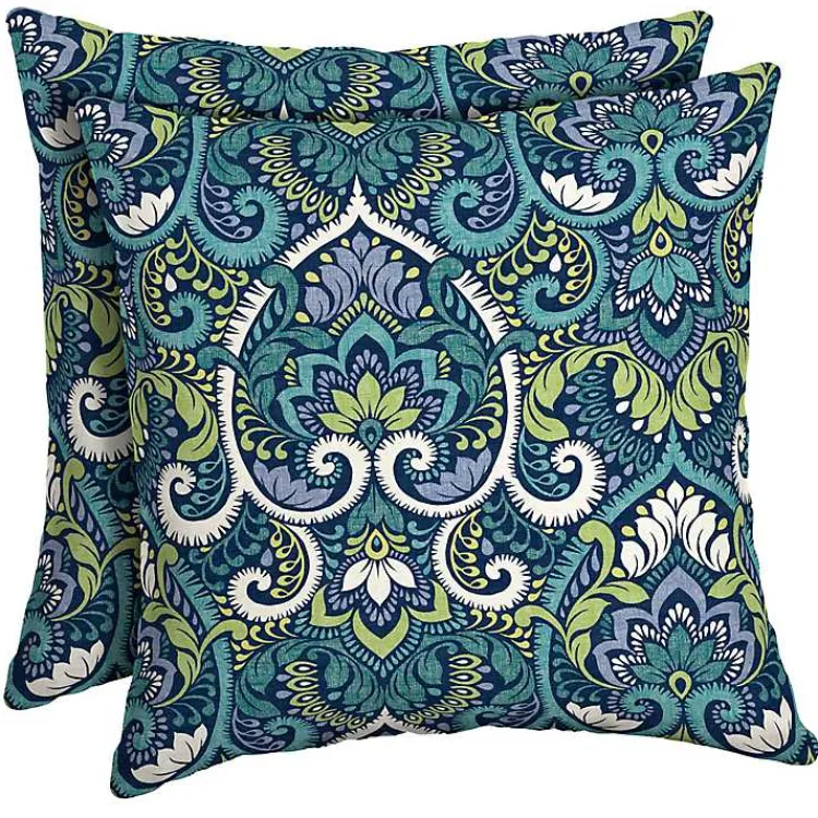 Kirklands Home Sapphire Damask Outdoor Pillows, Set of 2 Best