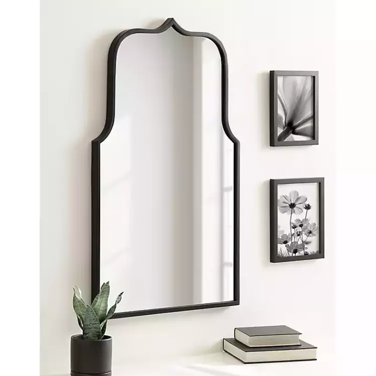 Kirklands Home Satin Arched Scallop Wall Mirror Black Outlet