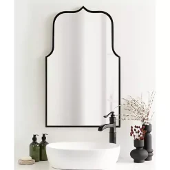 Kirklands Home Satin Arched Scallop Wall Mirror Black Outlet