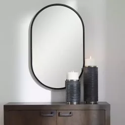 Kirklands Home Satin Iron Oval Framed Wall Mirror Black Best