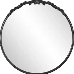 Kirklands Home Satin Black Ornate Round Wall Mirror New