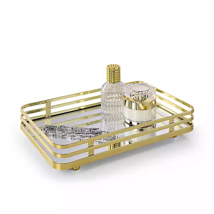 Kirklands Home Satin Mirrored Vanity Tray Gold Best