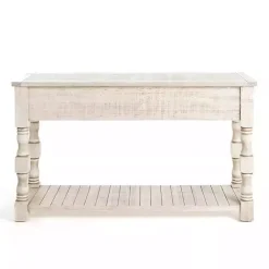 Kirklands Home Savannah Cream Distressed Console Table Ivory Best