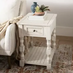 Kirklands Home Savannah Cream Distressed Side Table Ivory Best
