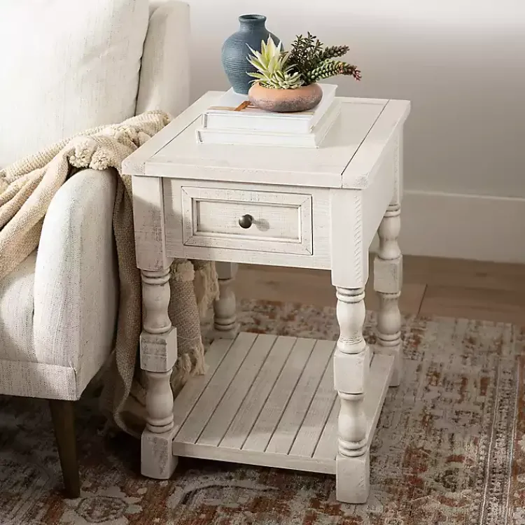 Kirklands Home Savannah Cream Distressed Side Table Ivory Best