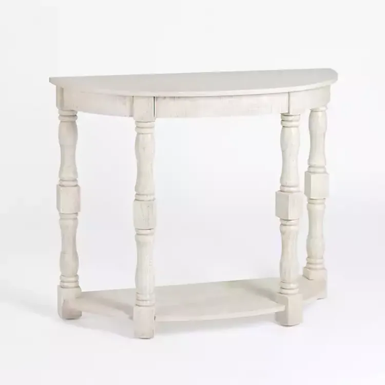 Kirklands Home Savannah Cream Distressed Half Moon Console Table White New