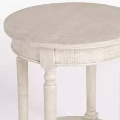 Kirklands Home Savannah Cream Distressed Round Accent Table White Outlet