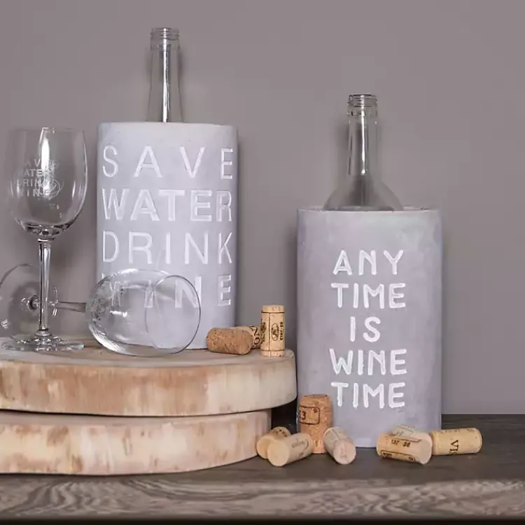 Kirklands Home Save Water Drink Wine Concrete Wine Bottle Cooler Gray Hot