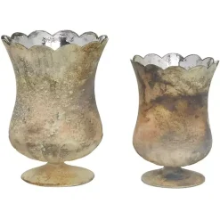 Vases>Kirklands Home Scalloped Rustic Glass Cup Vases, Set of 2 Brown