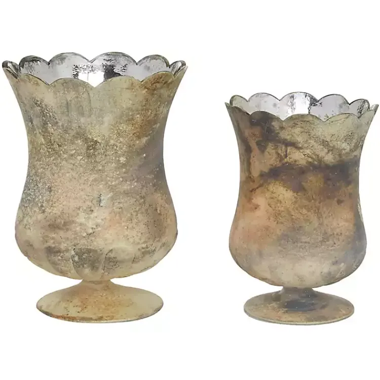 Vases>Kirklands Home Scalloped Rustic Glass Cup Vases, Set of 2 Brown