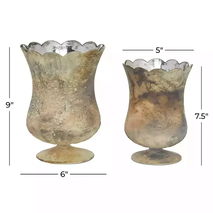 Vases>Kirklands Home Scalloped Rustic Glass Cup Vases, Set of 2 Brown
