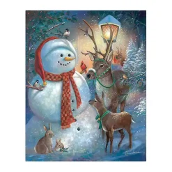 Christmas Art & Wall Decor>Kirklands Home Scarf Snowman with Reindeer Canvas Art Print Multi
