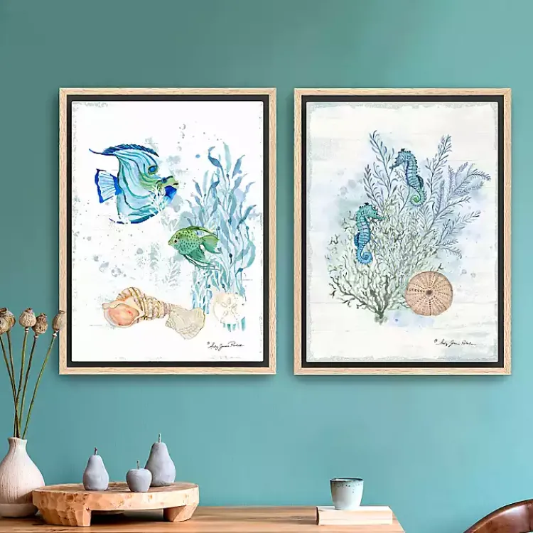 Kirklands Home Sea Whispers Framed Canvas Art Prints, Set of 2 Blue Clearance
