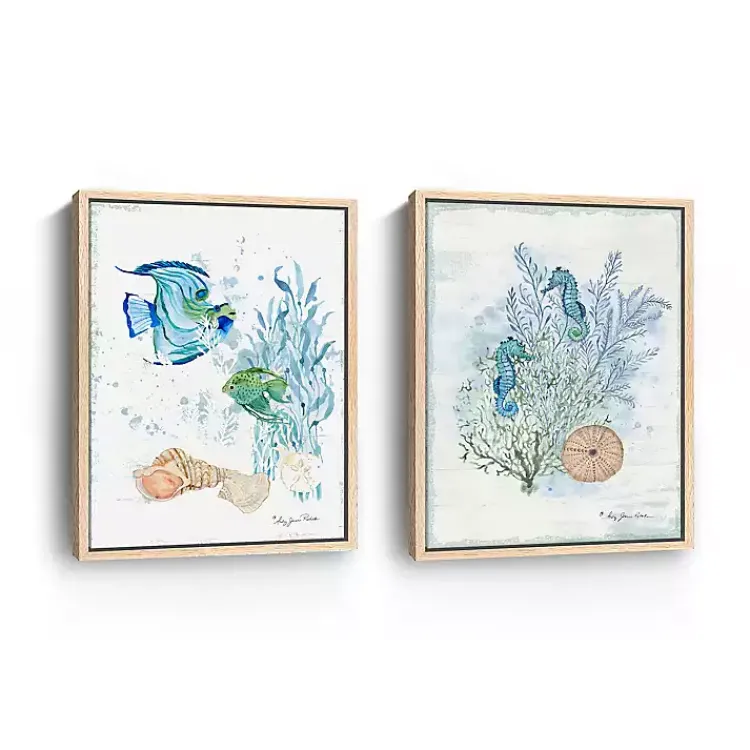 Kirklands Home Sea Whispers Framed Canvas Art Prints, Set of 2 Blue Clearance