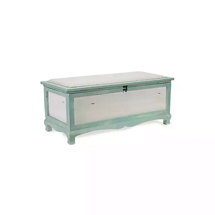 Kirklands Home Seafoam Shabby Chic Storage Bench Green Clearance