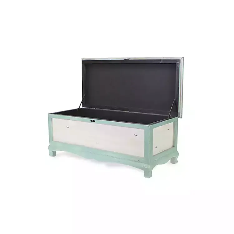 Kirklands Home Seafoam Shabby Chic Storage Bench Green Clearance