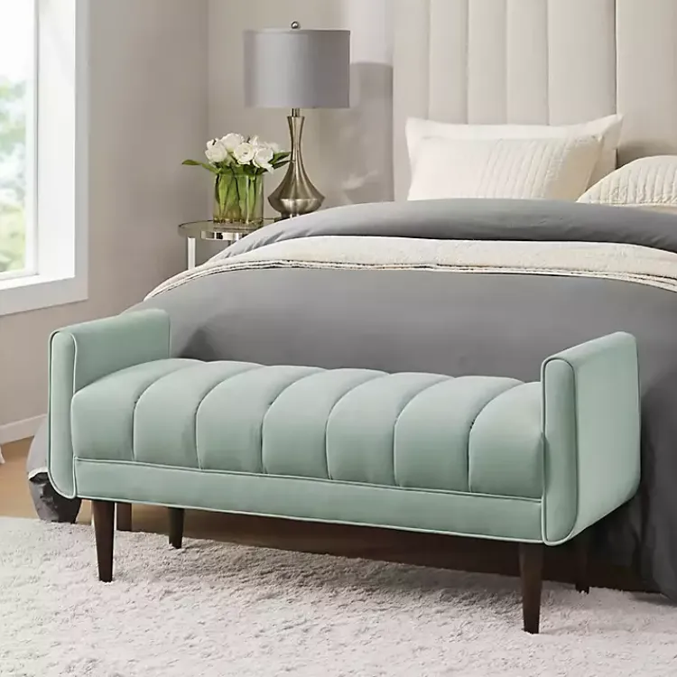 Kirklands Home Seafoam Velvet Bench Green Outlet
