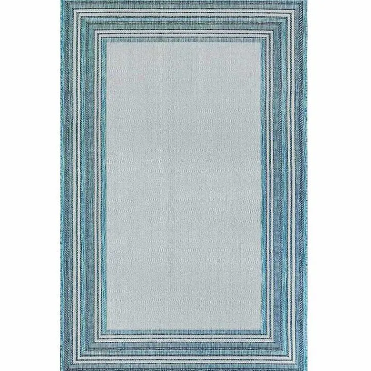 Kirklands Home Seaglass Lined Frame Outdoor Area Rug, 6x9 Blue Clearance