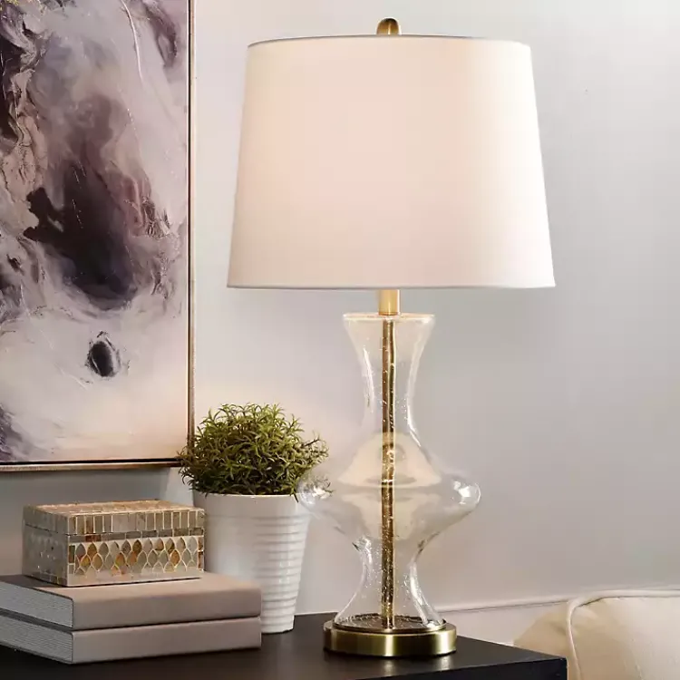 Kirklands Home Seeded Glass and Gold Table Lamp White Discount