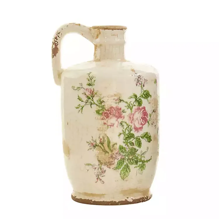 Vases>Kirklands Home Shabby Chic Ivory Floral Pitcher Vase
