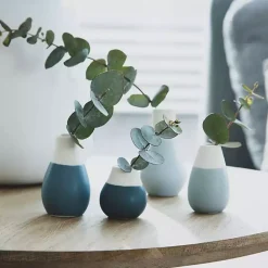 Vases>Kirklands Home Shades of Two-Toned Mini Vases, Set of 4 Blue