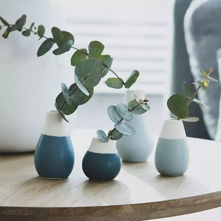 Vases>Kirklands Home Shades of Two-Toned Mini Vases, Set of 4 Blue