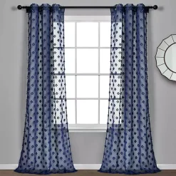 Kirklands Home Sheer Navy Dotted Curtain Panel Set, 84 in. Blue New