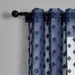Kirklands Home Sheer Navy Dotted Curtain Panel Set, 84 in. Blue New
