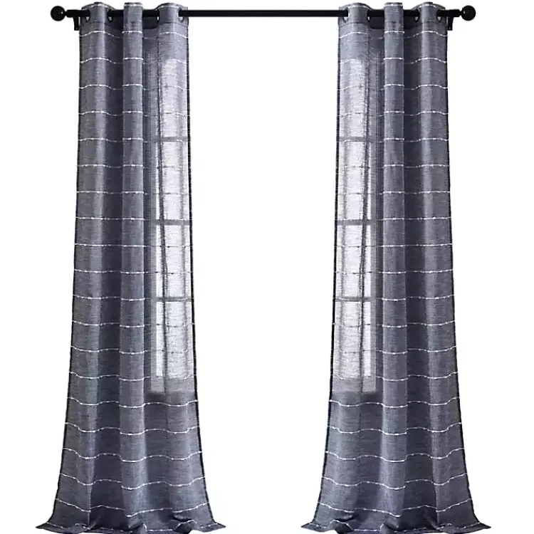 Kirklands Home Sheer Navy Striped Curtain Panel Set, 95 in. Blue Best