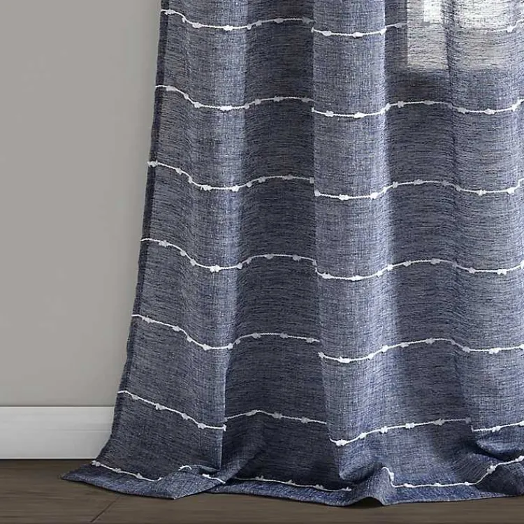 Kirklands Home Sheer Navy Textured Curtain Panel Set, 84 in. Blue Hot