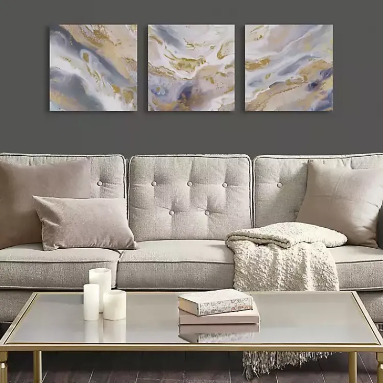 Kirklands Home Shimmering Symphony Triptych Canvas Art, Set of 3 Blue Sale