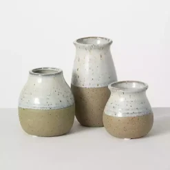 Vases>Kirklands Home Short Terracotta Two-Tone Speckled Vases, Set of 3