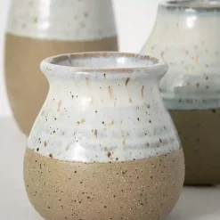Vases>Kirklands Home Short Terracotta Two-Tone Speckled Vases, Set of 3