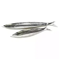 Decorative Trays>Kirklands Home Aluminum Metallic Fish Trays, Set of 2 Silver
