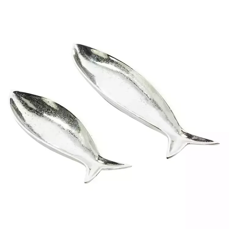 Decorative Trays>Kirklands Home Aluminum Metallic Fish Trays, Set of 2 Silver