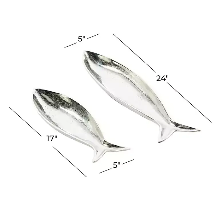 Decorative Trays>Kirklands Home Aluminum Metallic Fish Trays, Set of 2 Silver