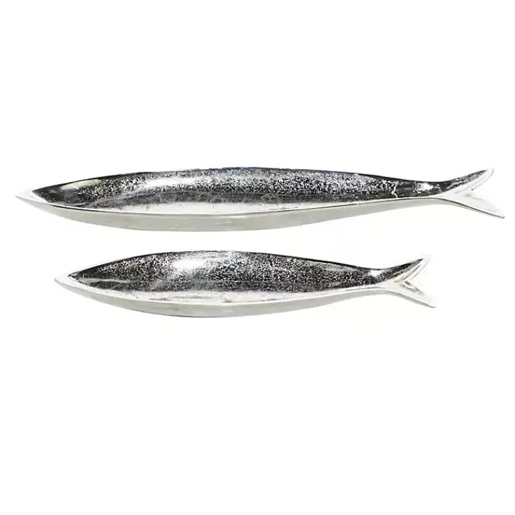Decorative Trays>Kirklands Home Aluminum Metallic Fish Trays, Set of 2 Silver