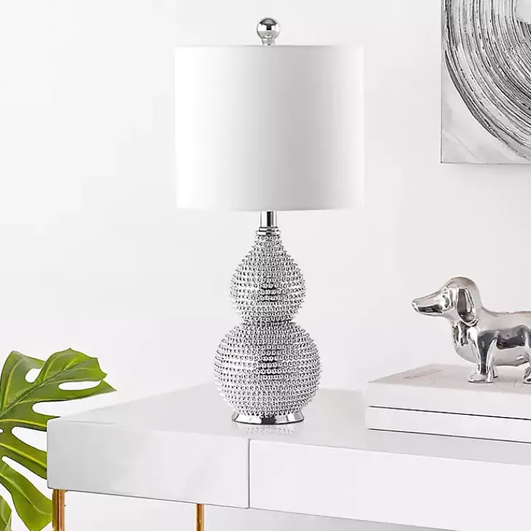 Kirklands Home Silver and Chrome Textured Table Lamp White New