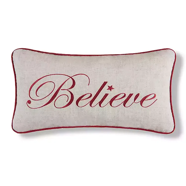 Christmas Pillows>Kirklands Home Silver and Red Believe Lumbar Pillow